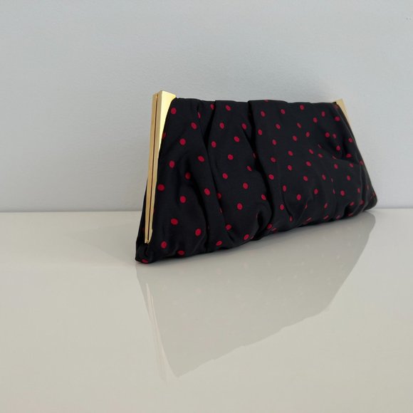 DOLCE & GABBANA BLACK AND RED POLKA DOT HARD GOLD CASE CLUTCH NWOTS! - Picture 8 of 17
